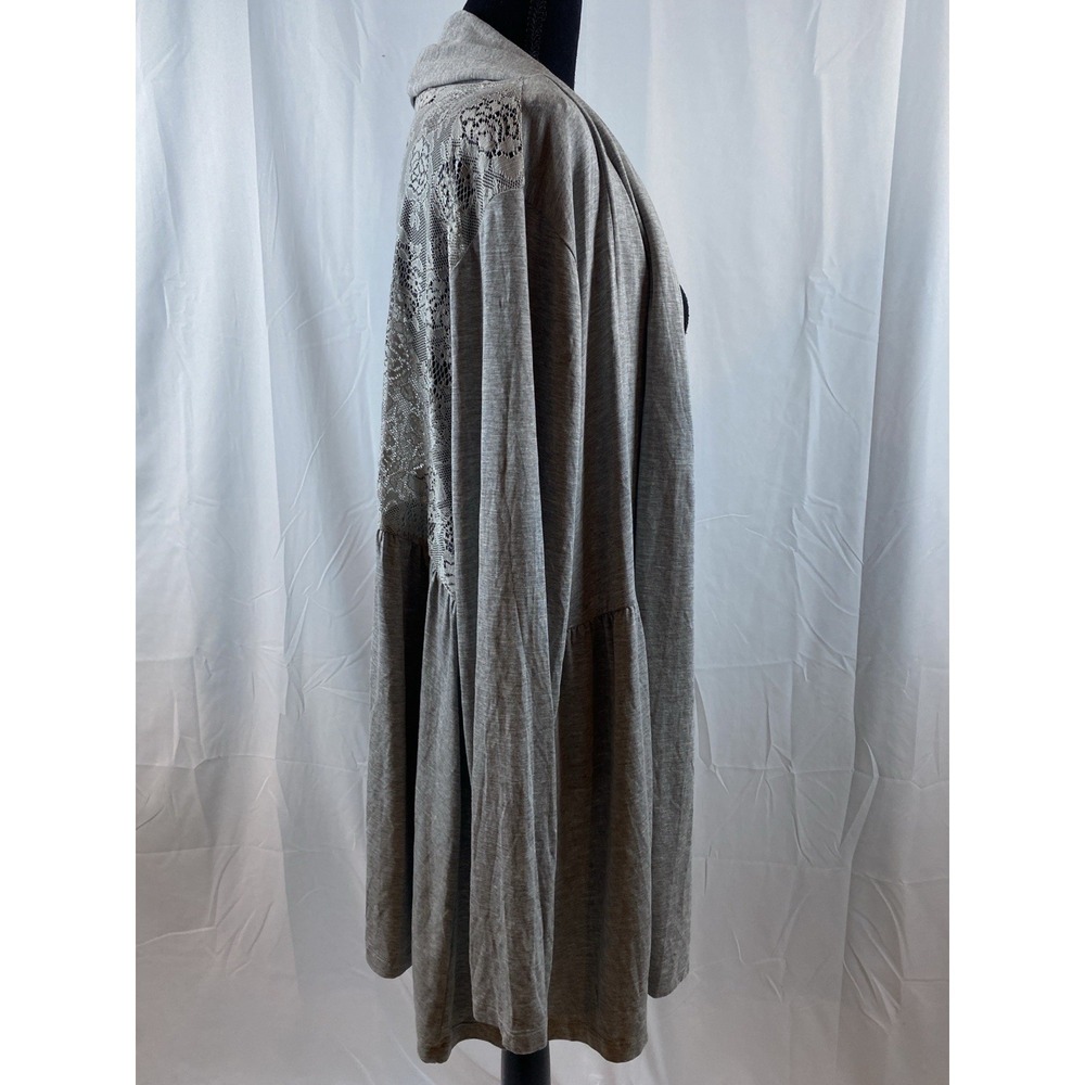 New Kische Gray Tshirt Knit Long Sleeve Lace Back Cardigan‎ Women's Size 1X - Picture 3 of 6